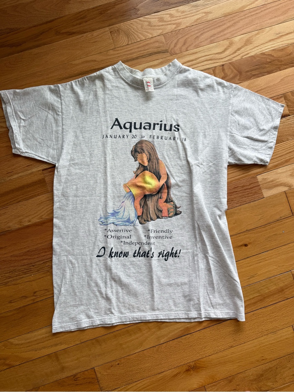 Vintage Aquarius Zodiac Graphic Tee in Light Gray